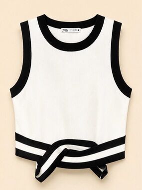 Mustard Seed Black & White Knot-Hem Sleeveless Knit Tank